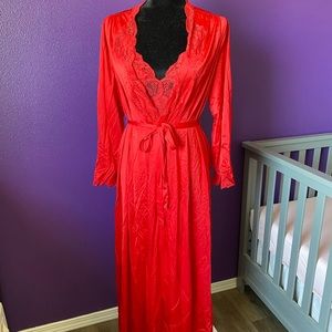 Vintage Olga Red Robe & Nightgown Set